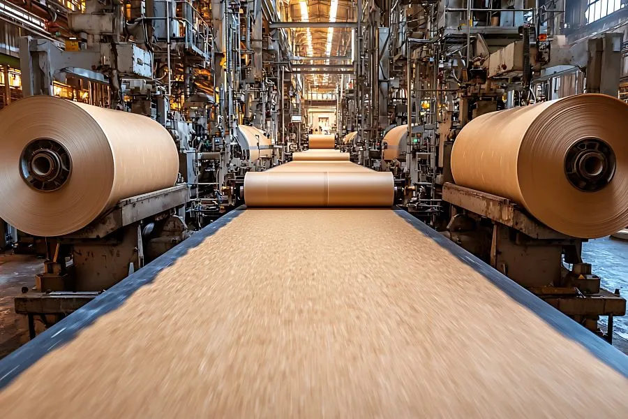 A large machine with rolls of paper.